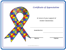 Autism Awareness Ribbon Certificate