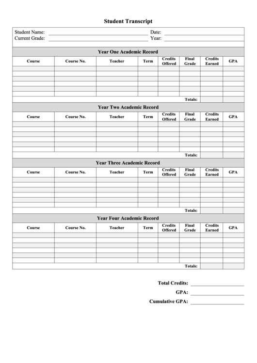 Student Transcript Template