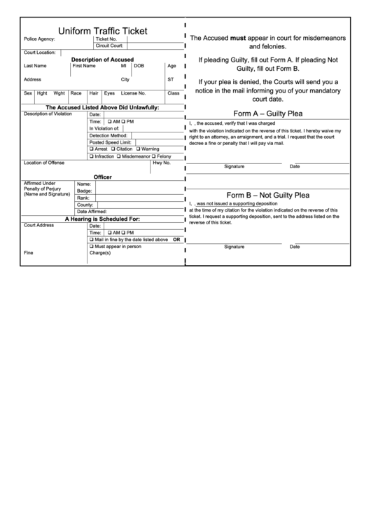 Uniform Traffic Ticket Printable pdf