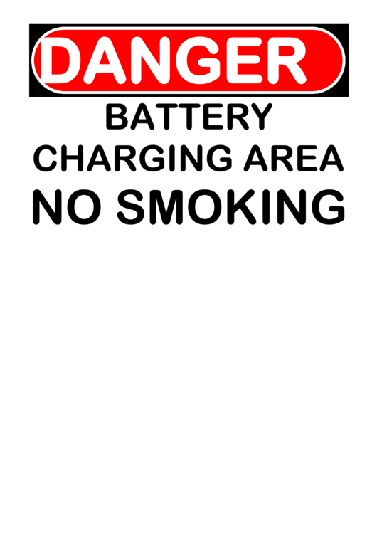 Danger Battery Charging Area No Smoking Sign Printable pdf