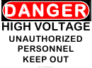 Danger High Voltage Keep Out Warning Sign Template