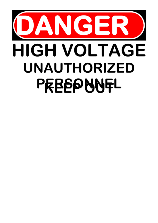 Danger High Voltage Keep Out Warning Sign Template Printable pdf