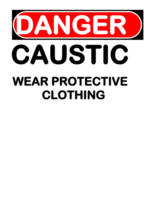 Danger Caustic Wear Protective Clothing Warning Sign Template Printable pdf