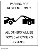 Parking For Residents Only All Others Will Be Towed Warning Sign Template
