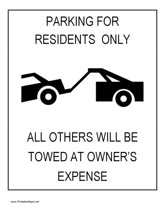 Parking For Residents Only All Others Will Be Towed Warning Sign Template Printable pdf