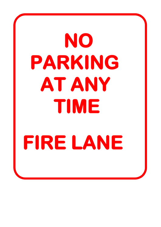 No Parking At Any Time Fire Lane Sign Printable pdf