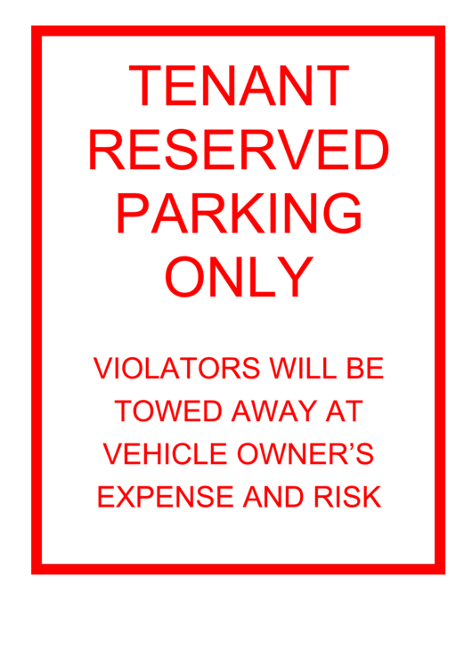 Tenant Reserved Parking Only Sign Printable pdf