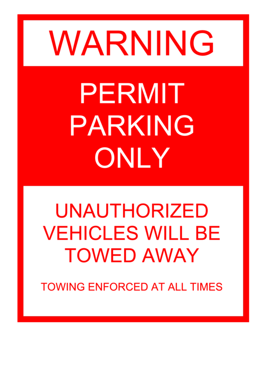Warning Permit Parking Only Sign Printable pdf