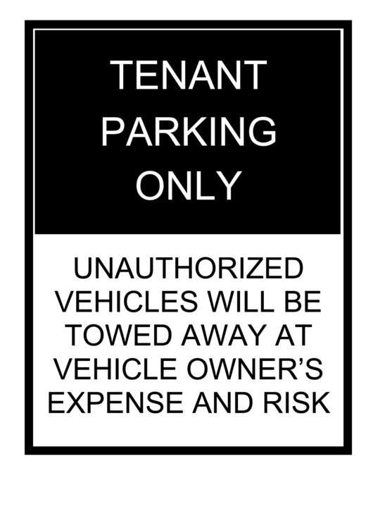 Tenant Parkin Only Sign Vehicles Will Be Towed Away Printable pdf