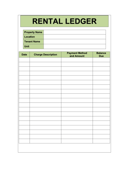 Rental Ledger Form Green Printable pdf