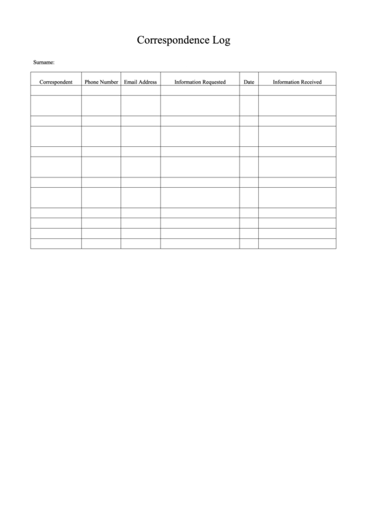 Family Tree Correspondence Log Printable pdf