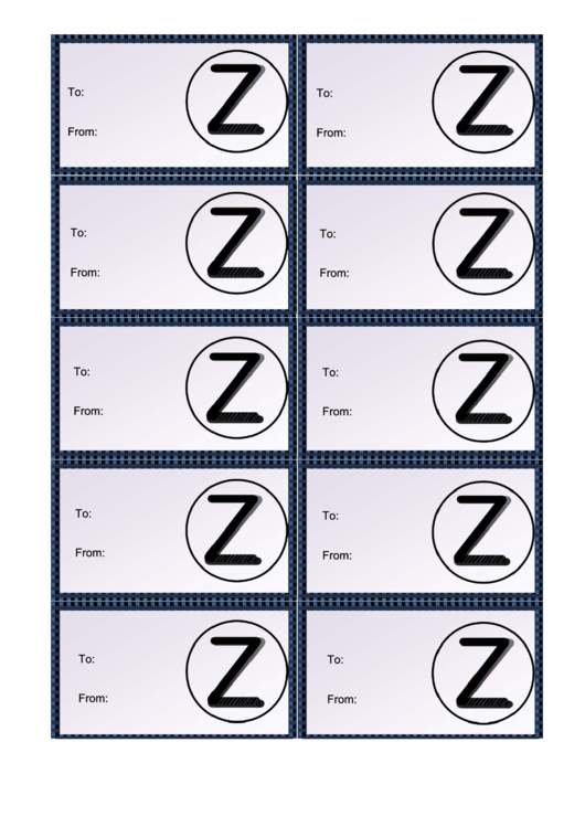 Monogram Z Gift Tag Template Printable pdf