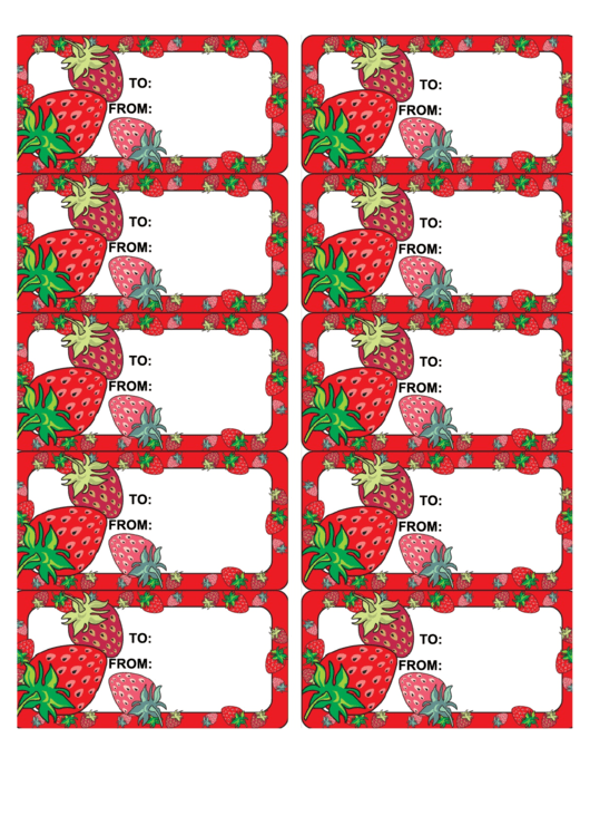 Fruits And Vegetables Gift Tag Template - Strawberries Printable pdf
