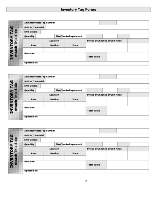 Inventory Tag Forms Printable pdf