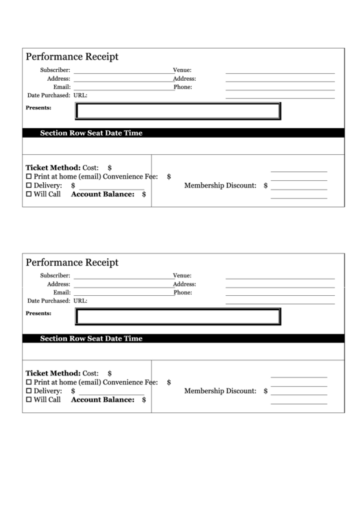 Performance Receipt Template Printable pdf