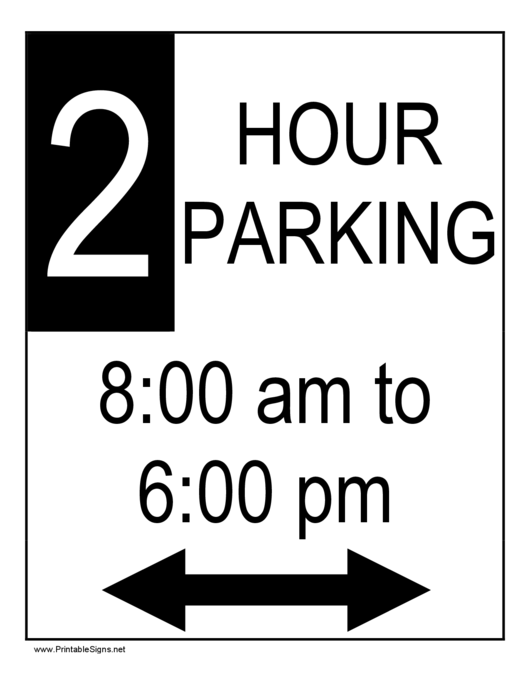 2 Hour Parking Sign Template Printable pdf