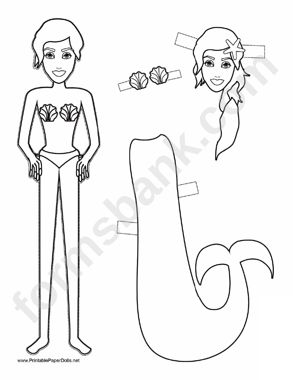 Mermaid Paper Doll Coloring Pages