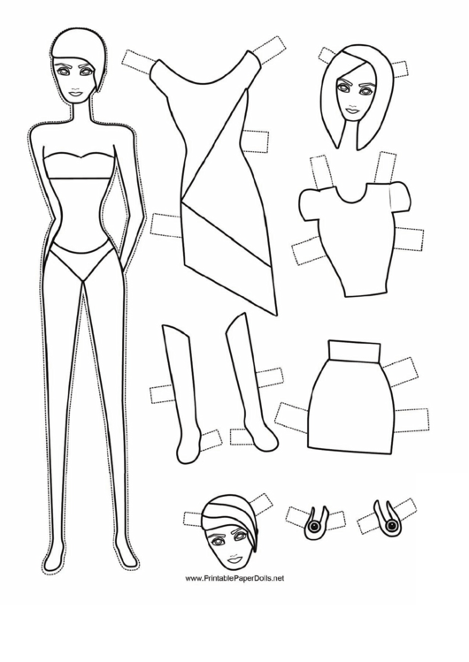 Party Asymmetric Dress Paper Doll Coloring Pages Printable pdf