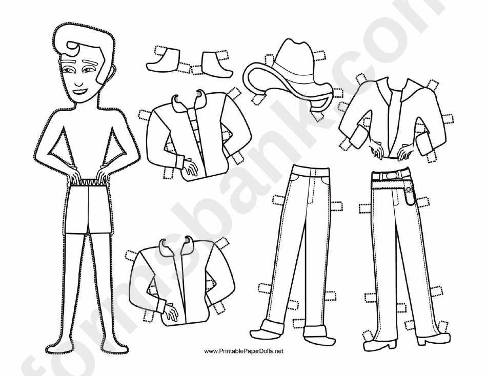 Cowboy Paper Doll Coloring Pages