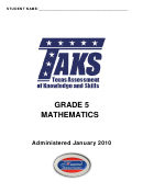Mathematics Test - 5th Grade, Texas Assessment Of Knowledge And Skills, 2010 Printable pdf