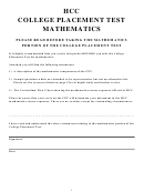 Hillsborough Community College Placement Test, Mathematics Worksheet - Accuplacer Cpt