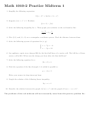 Math 1010-2 Practice Midterm 1 Worksheet - The University Of Utah