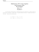 Mathematics 205: Linear Algebra Quiz #13 - David Haines, 2004