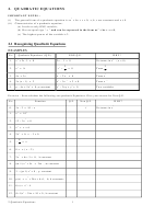 Quadratic Equations Math Worksheet Printable pdf