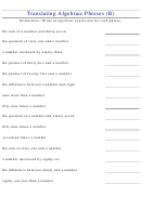 Translating Algebraic Phrases (b) Worksheet With Answers