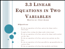3.3 Linear Equations In Two Variables Worksheet - Cindy Alder Printable pdf