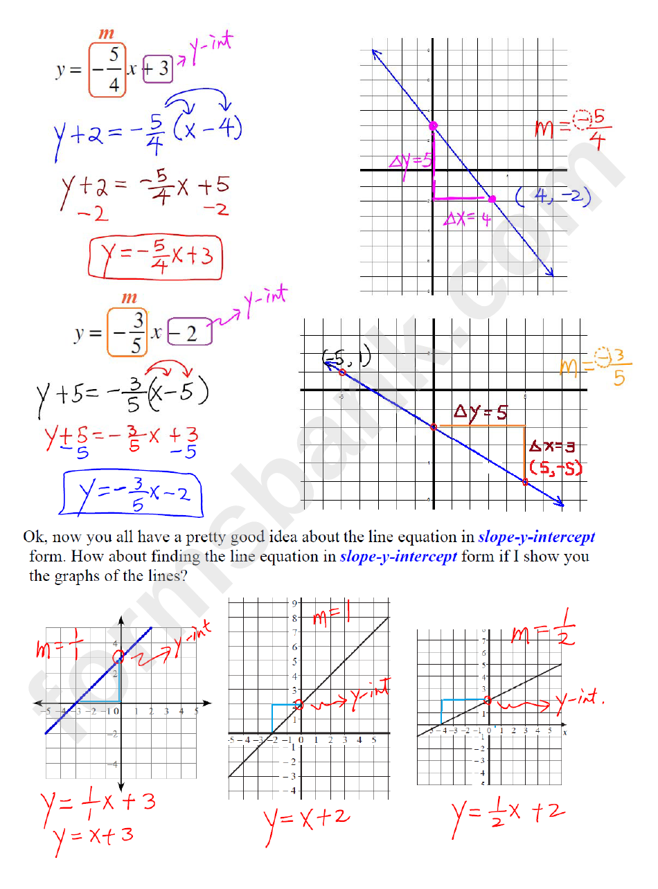 Linear Equations In "Slope- Y-Intercept" Form Worksheets With Answers - Fpc Math 10