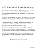 Youth Risk Behavior Survey Template - 2003