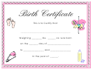 Baby Birth Certificate Template Printable pdf