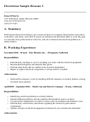 Electrician Sample Resume Template Printable pdf