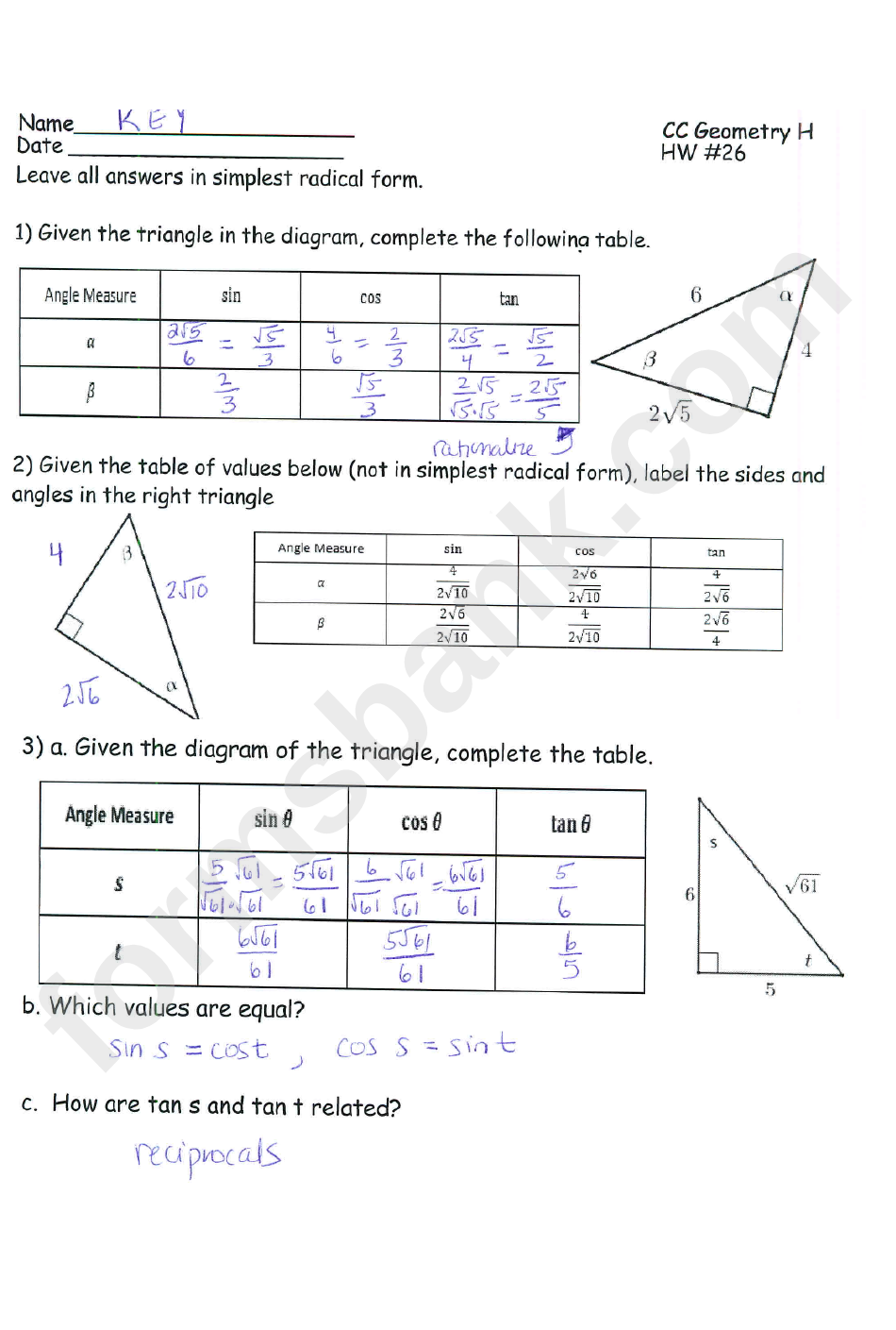Cc Geometry H Hw 26 Worksheet With Answers