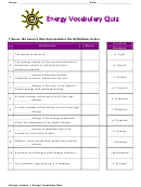 Energy: Lesson 1 Vocabulary Worksheet