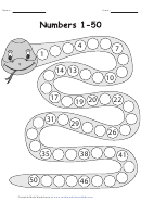 Snake Number 1-50 Worksheet With Answer Key