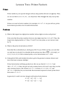 Lesson Two: Prime Factors Math Worksheet With Answers Printable pdf
