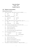 English Special Question Bank Worksheet - Class Ix