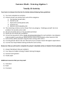 Summer Math: Entering Algebra 1 Worksheet Printable pdf