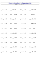 Missing Numbers In Equations Worksheet With Answers