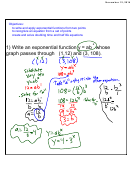 Exponential Functions, Recognizing Equation From A Set Of Points Worksheet With Answers - 2014 Printable pdf