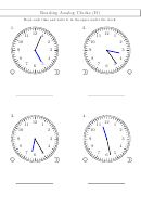Reading Analog Clocks (h) Worksheet With Answers