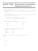 Exponential & Logarithmic Equations Worksheet With Answers - Math 11009, Section 5.3