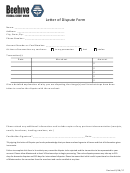 Fillable Letter Of Dispute Form - Beehive Federal Credit Union Printable pdf