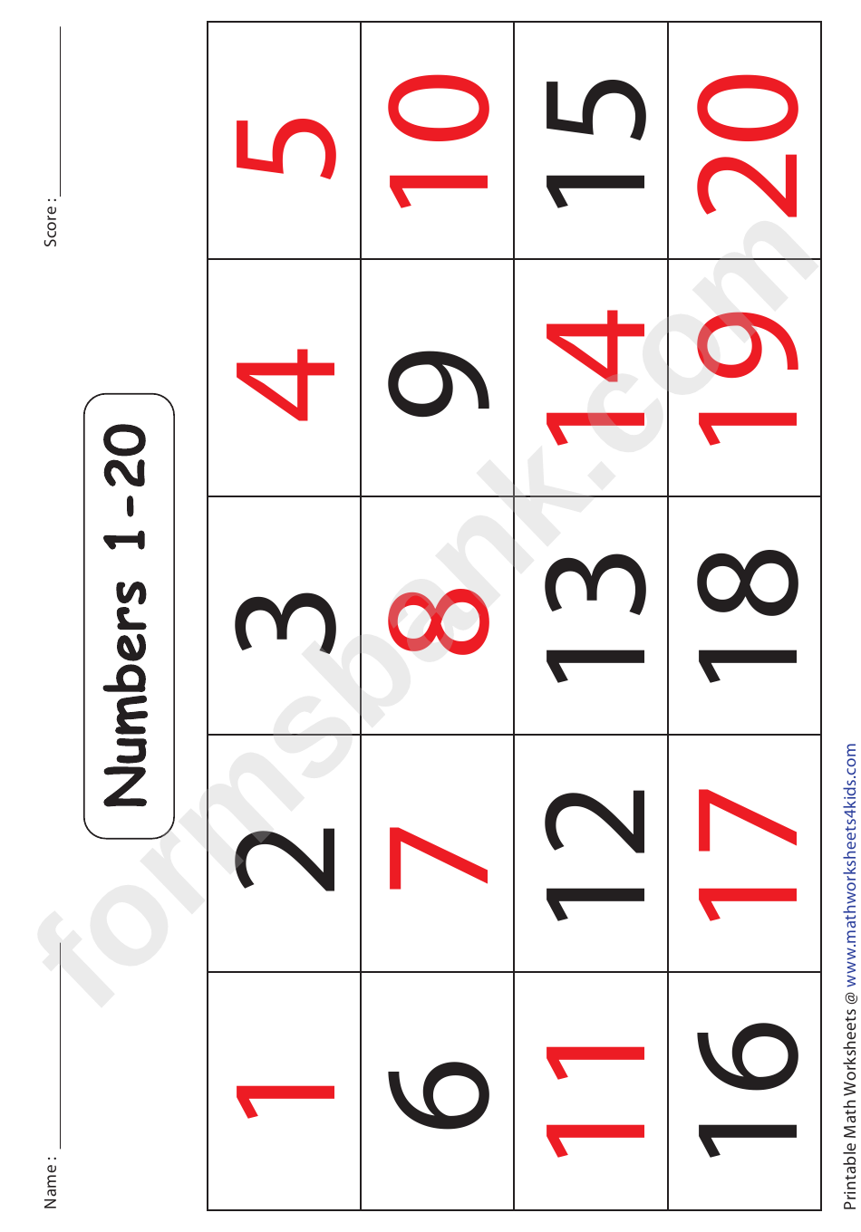 Numbers 1-20 Number Line Worksheet With Answers