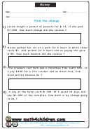Find The Change Money Worksheet With Answers