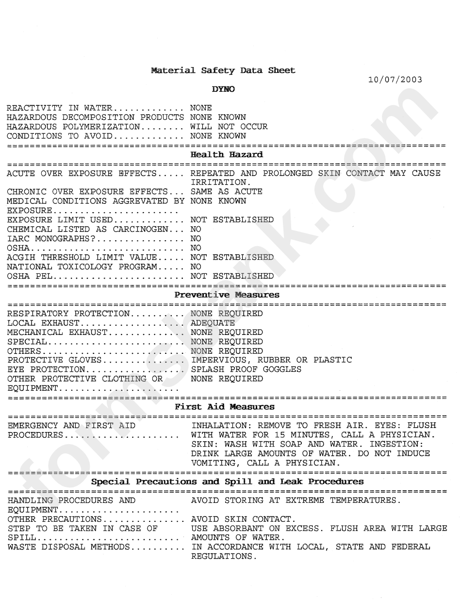 Material Safety Data Sheet - Dyno - All Purpose Cleaner Degreaser