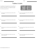 Tables & Data Worksheet With Answers