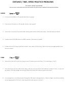 Distance, Time, Speed Practice Problems Worksheet